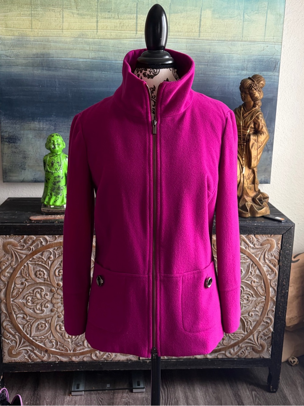 Carlisle Women's Bright Magenta Zip-Up Cashmere Wool Jacket